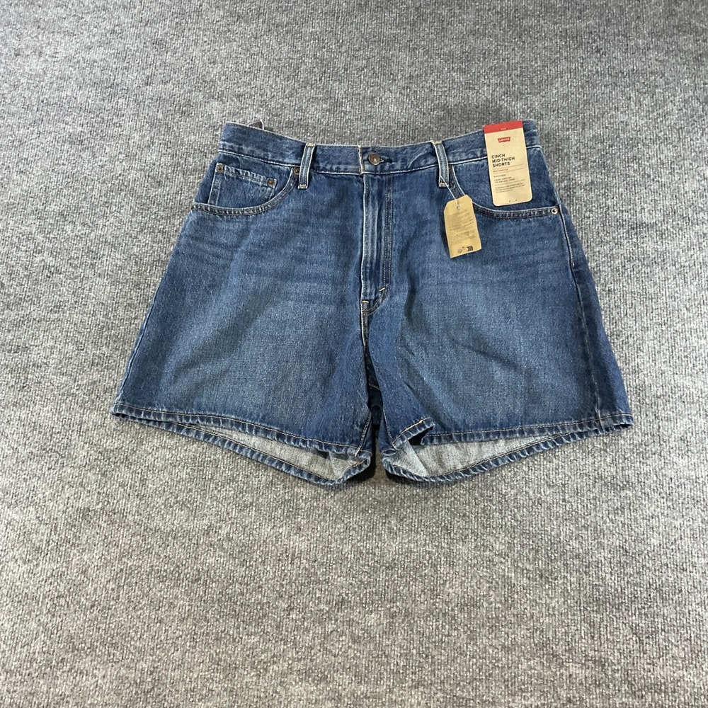 Levis Cinch Mid-Thigh Shorts Womens 32 Blue Denim High Rise Adjuster 5112444